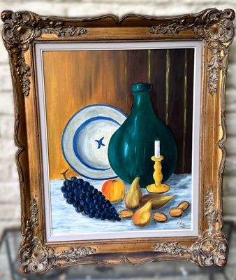 M. Levis’ Gesigneerd Meesterwerk – Klassiek Stilleven vol Harmonie en Contrast