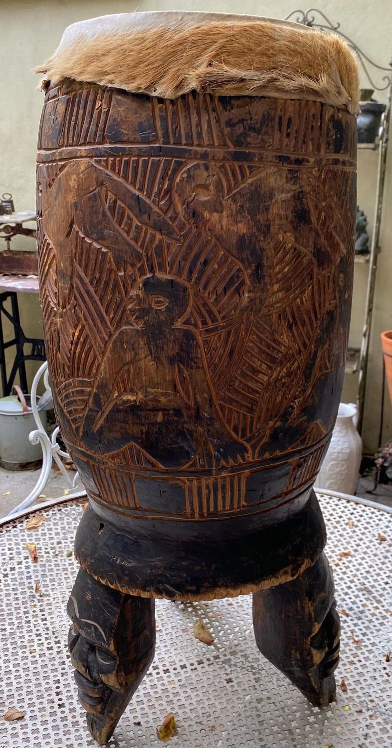 Vintage Afrikaanse djembe - decoratief houtsnijwerk