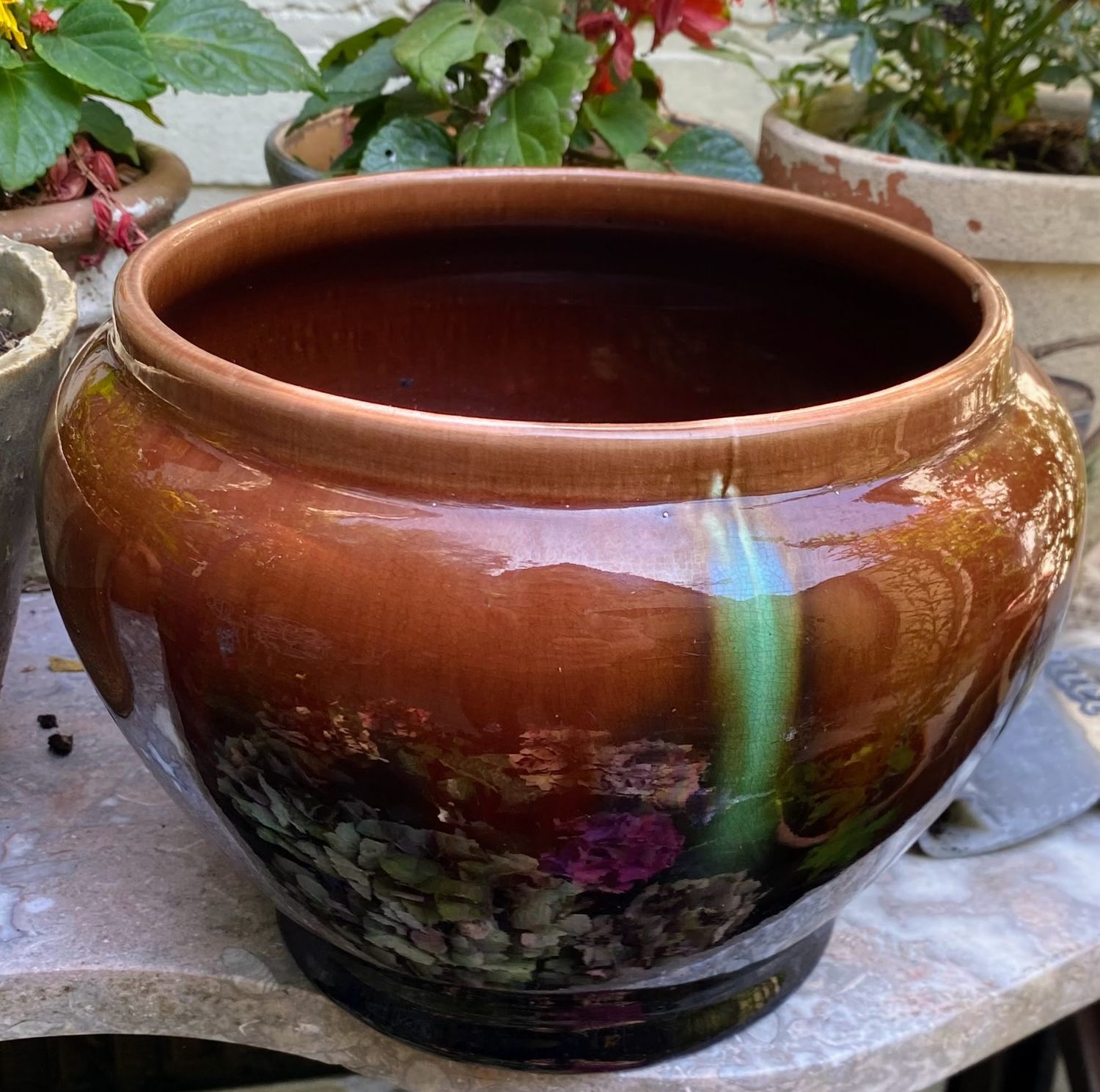 Vintage cache pot bruin en groen gevlamd Thulin Vintage cache pot bruin en groen gevlamd Thulin