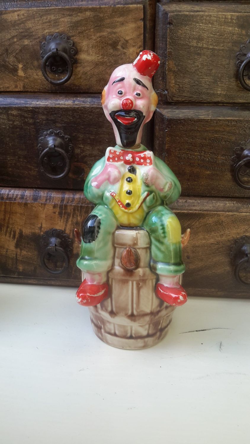 Vintage porseleinen decanter/drankfles in de vorm van een clown