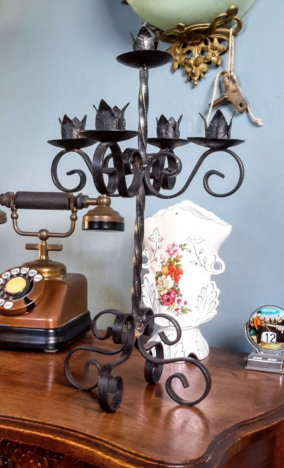 Vintage smeedijzeren kaarsenhouder voor 5 kaarsen