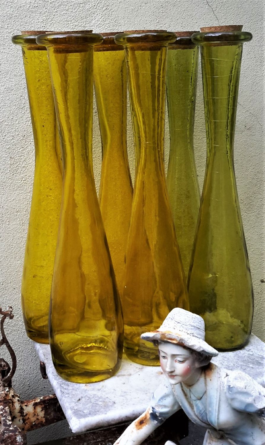 Prachtige set van Spaanse gekleurde Sierflessen met kurk