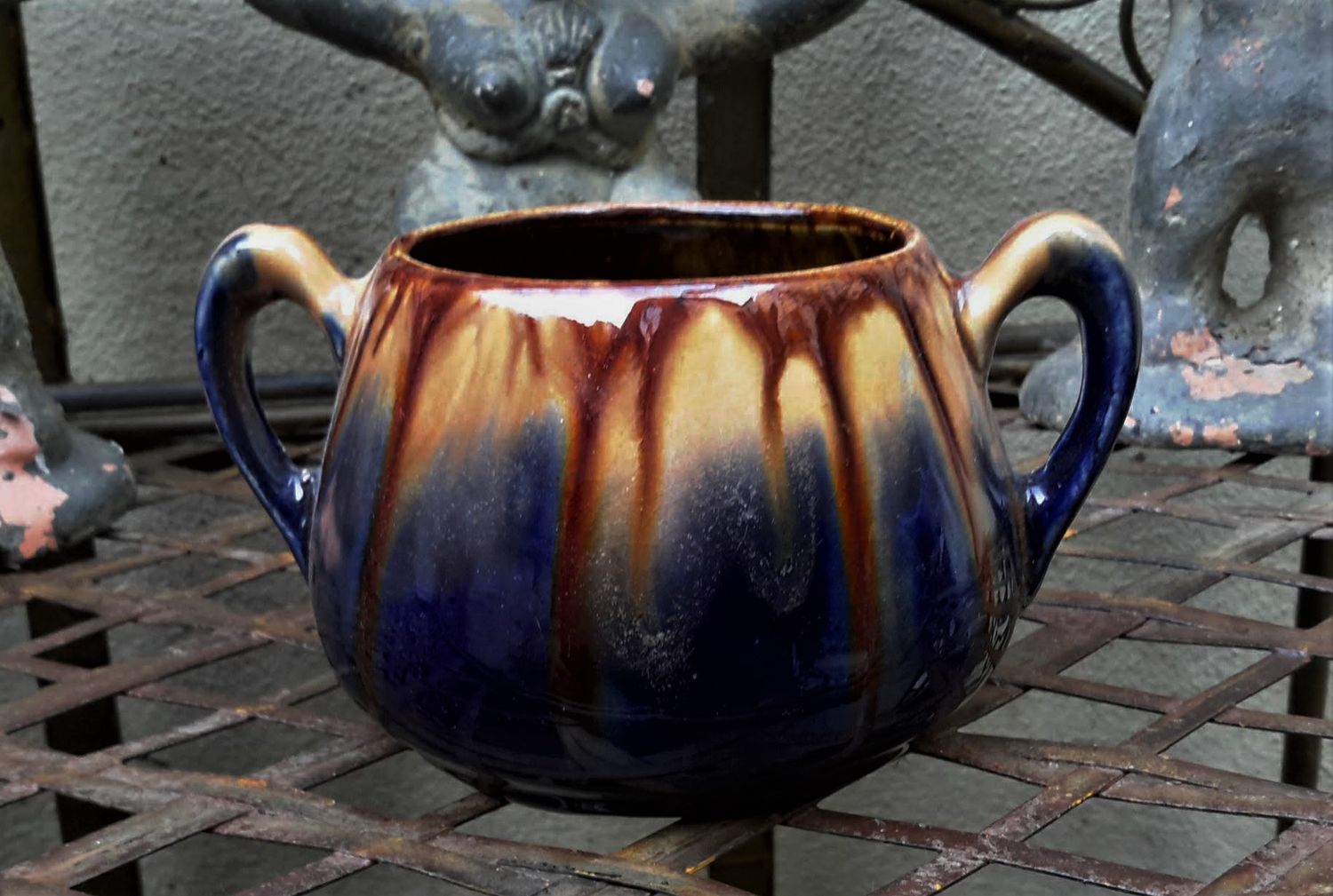 Faiencerie de Thulin - Art Deco suikerpotje aardewerk met druipglazuur