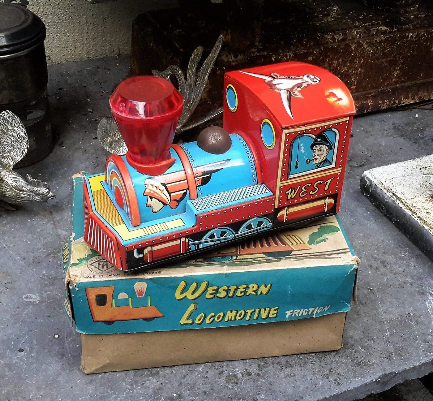 Vintage 1950-60s Tin friction Western Locomotive Train Modern Toys Japan Vintage 1950-60s Tin friction Western Locomotive Train Modern Toys Japan