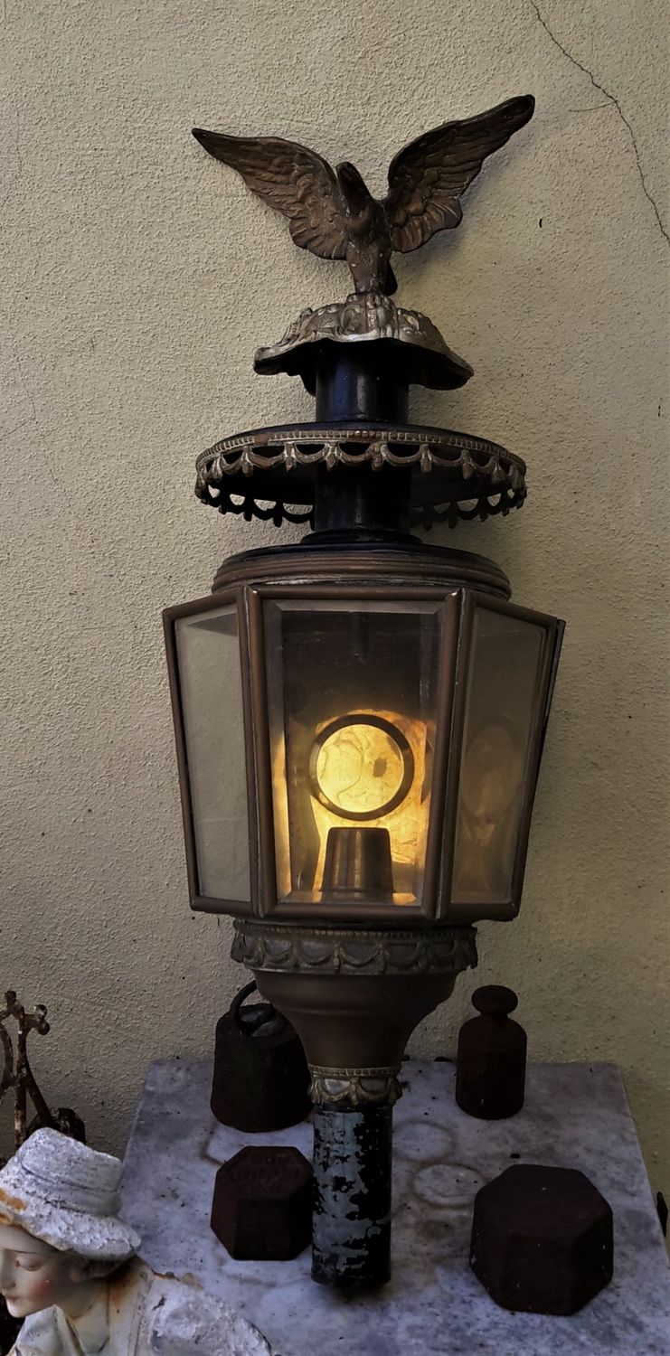 Grote Antieke Koperen Koetslamp met Adelaar uit 1920
