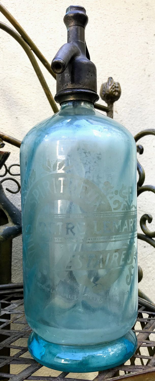 Vintage Lichtblauwe Sifonfles Vins et Spiritueux France 1920