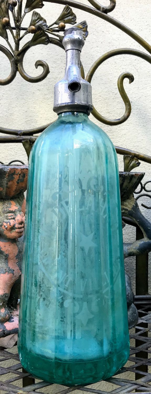 Vintage Lichtblauwe Sifonfles M.A Delahaye Montivilliers France 1939