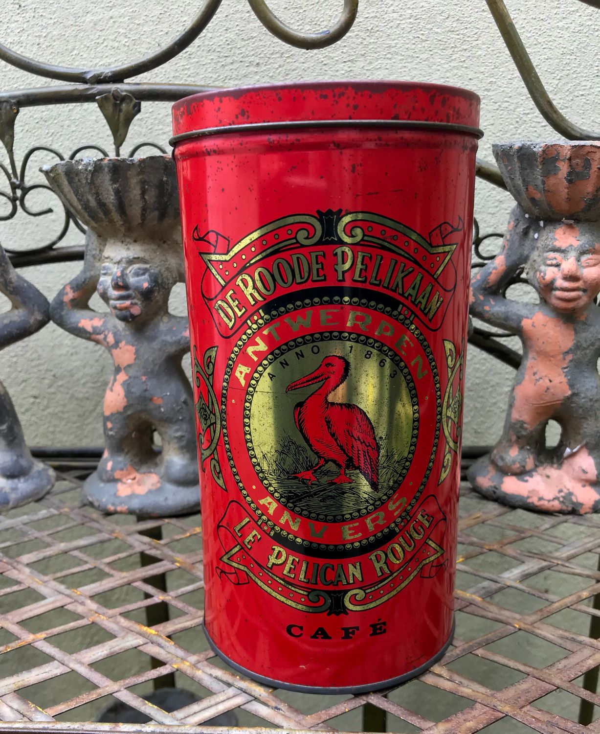 Vintage Koffieblik Roode Pelikaan - Le Pelican Rouge Koffieblik jaren 70