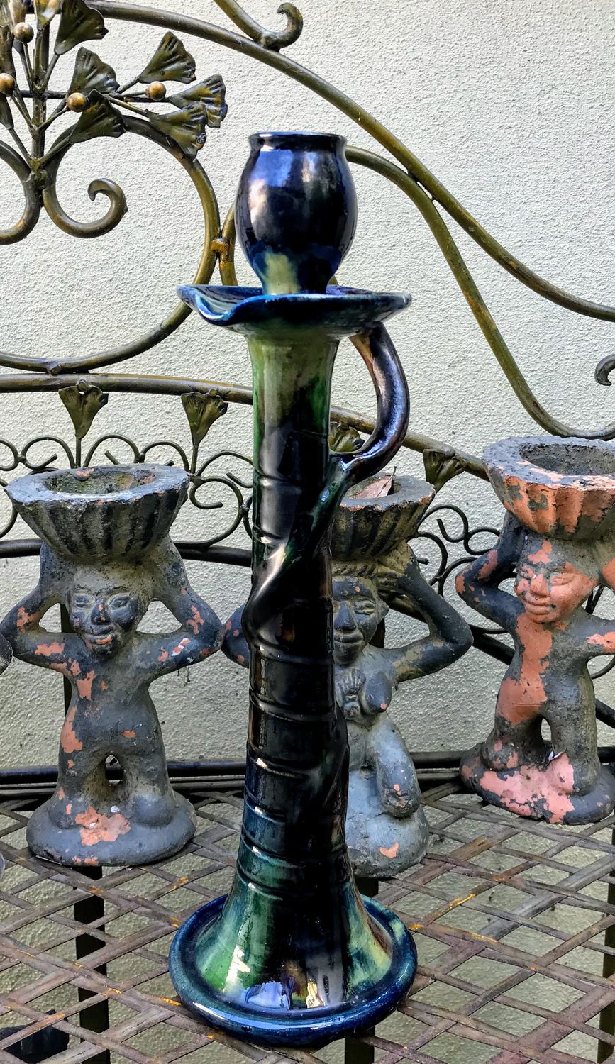 Vlaams aardewerk kandelaar - geglazuurd aardewerk