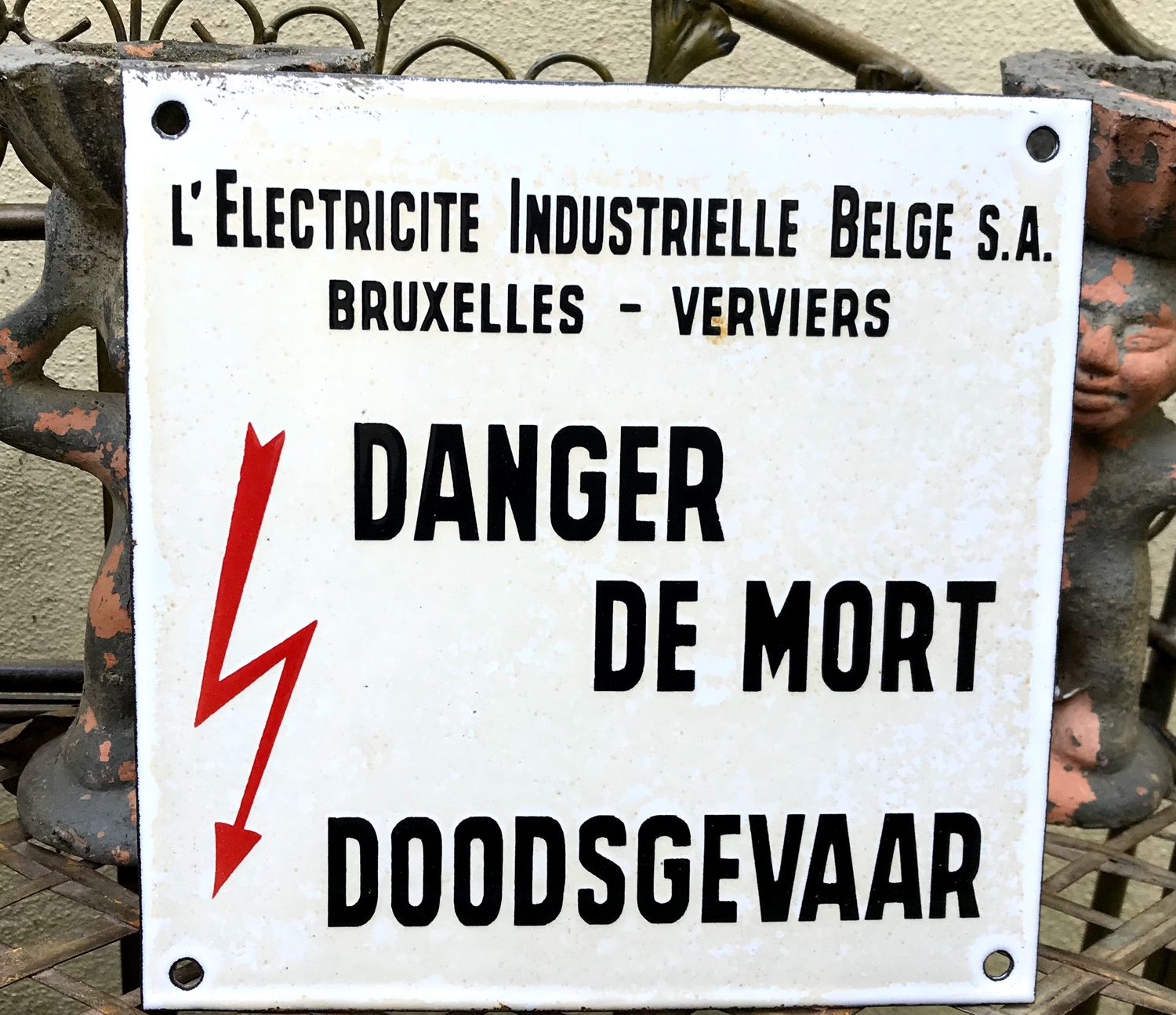 Emaille bord Danger de Mort- Doodsgevaar- ca. jaren 1960