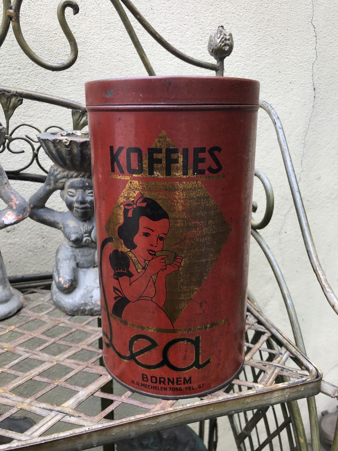 Antieke Blikken Koffietrommel Koffiebranderij Lea te Bornem
