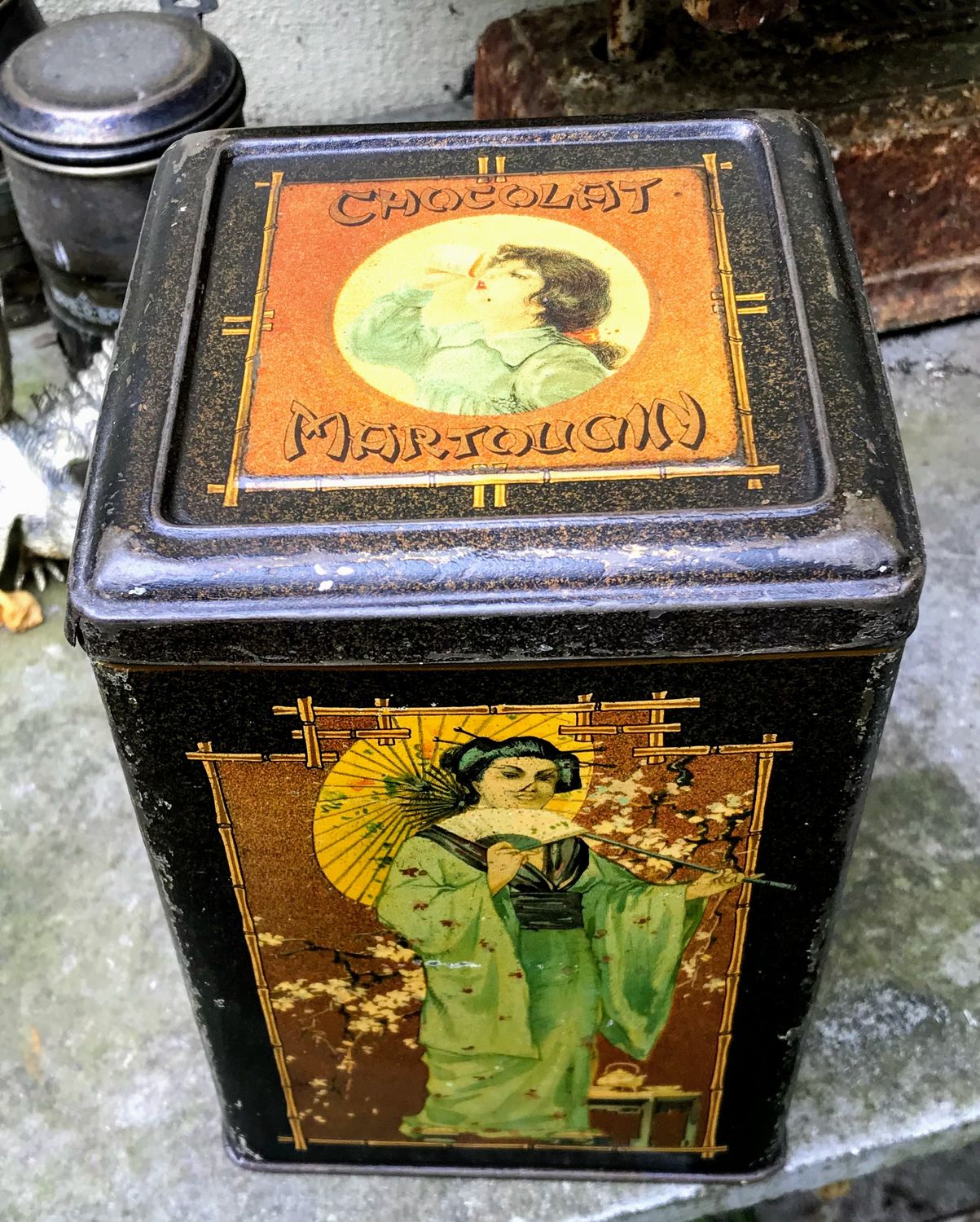 Zeldzaam Blikken Art Nouveau doos Chocolat Martougin