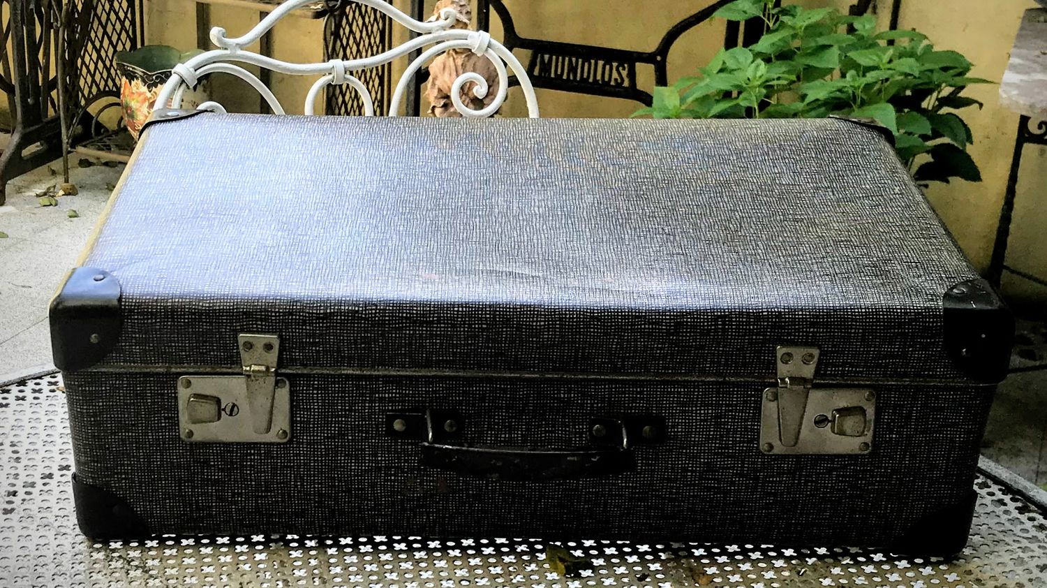 Vintage Zwartwit gespikkelde harde valies met versterkte hoekstukken