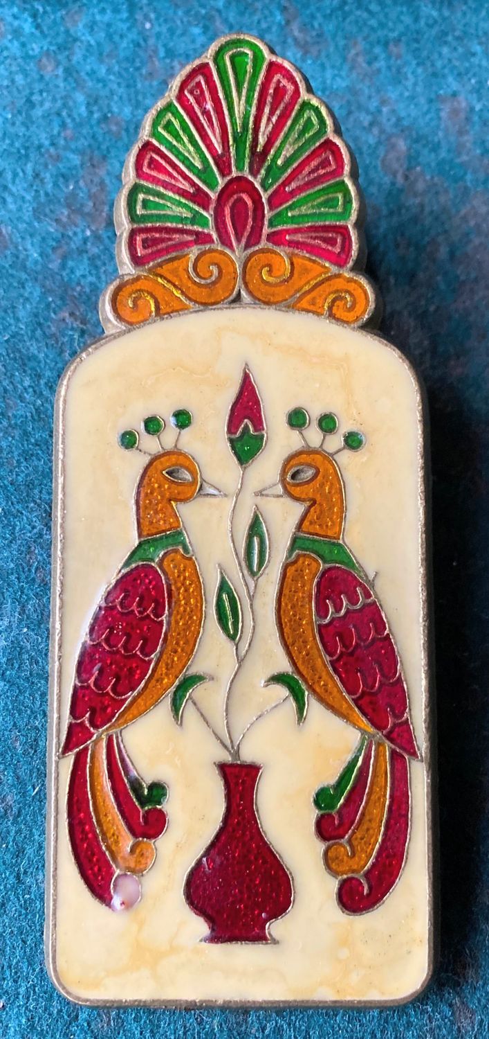 Vintage Griekse cloisonne papierklem met pauwen