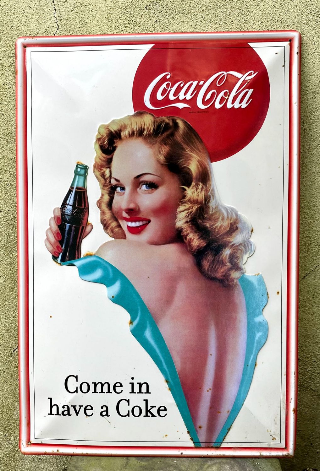 Vintage Coca-Cola Pin Up girl metalen reclamebord