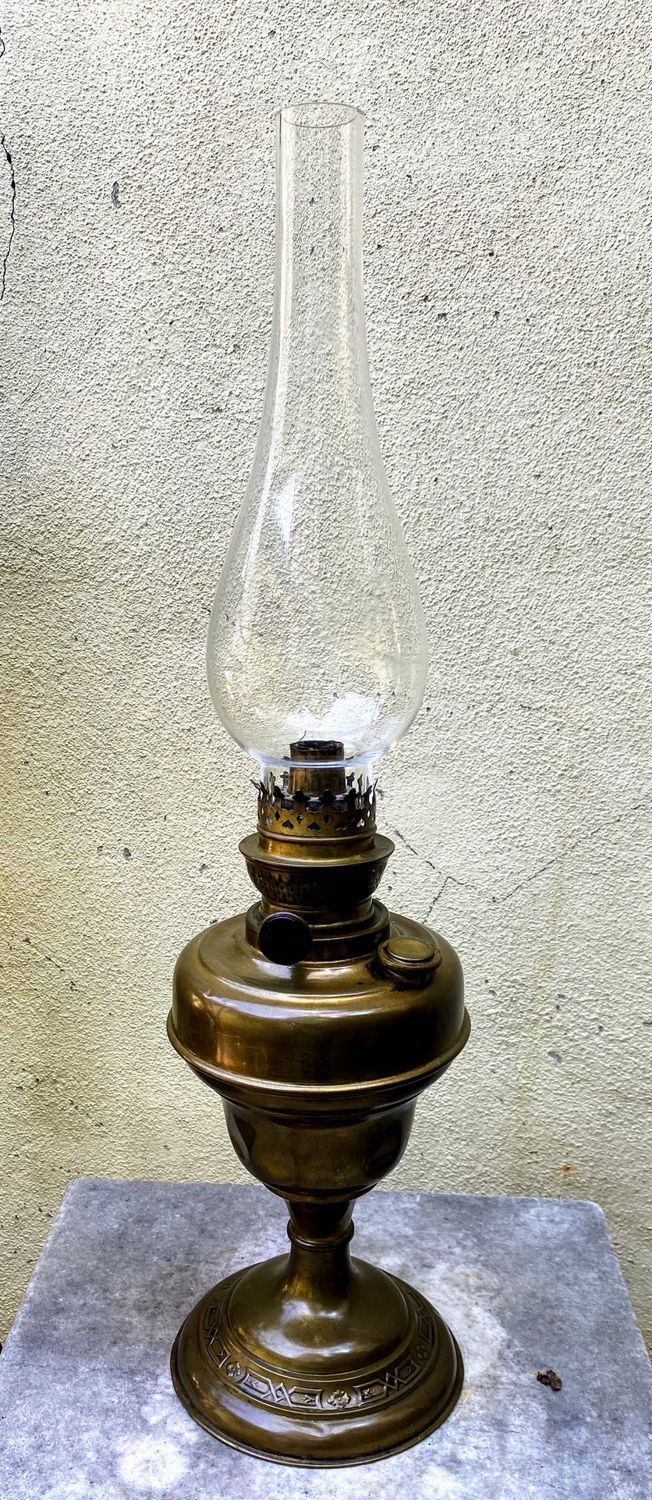Antieke koperen Wetzchewald en Wilmes olielamp eind 19de E Duitsland
