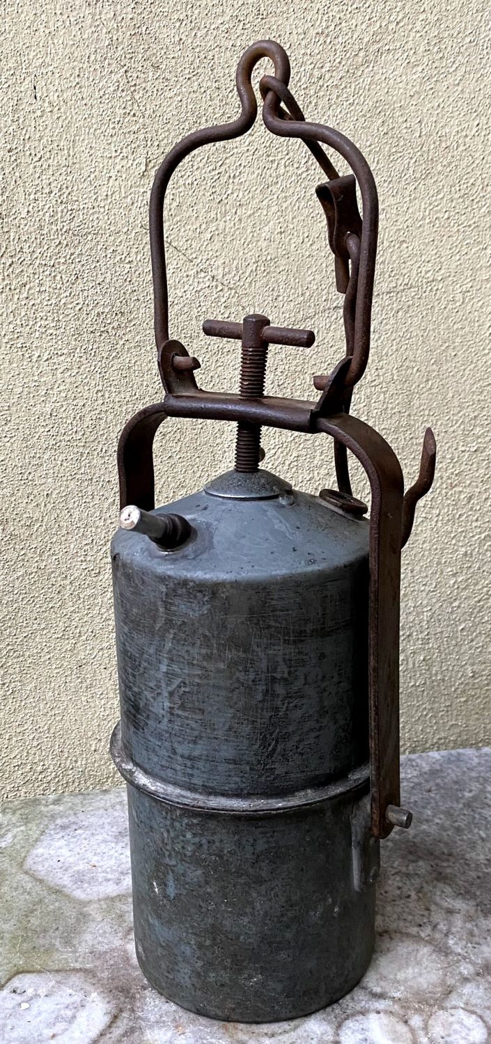 Vintage Franse Acetyleen Mijnwerkerslamp begin 20ste eeuw