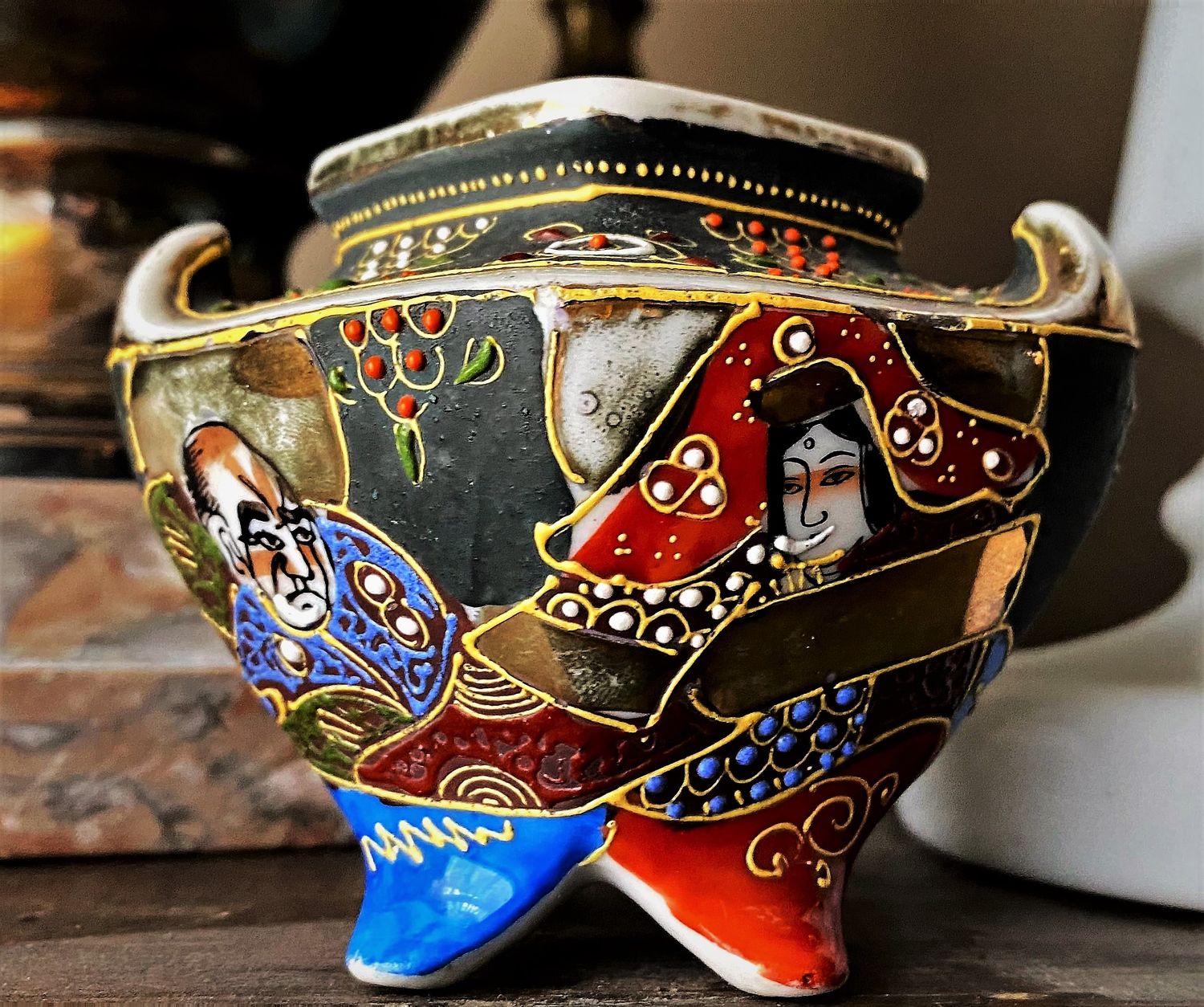 Kleine Vintage Japanse Satsuma wierookbrander Japans Keramiek jaren 30