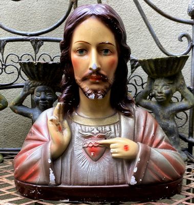 Brocante Heilig Hart Buste van Jezus Christus getekend G Carli