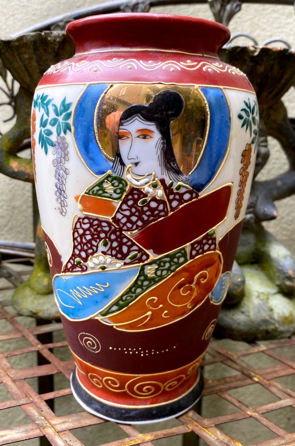 Vintage K Ishihara handgeschilderde porseleinen vaas Made in Occupied Japan