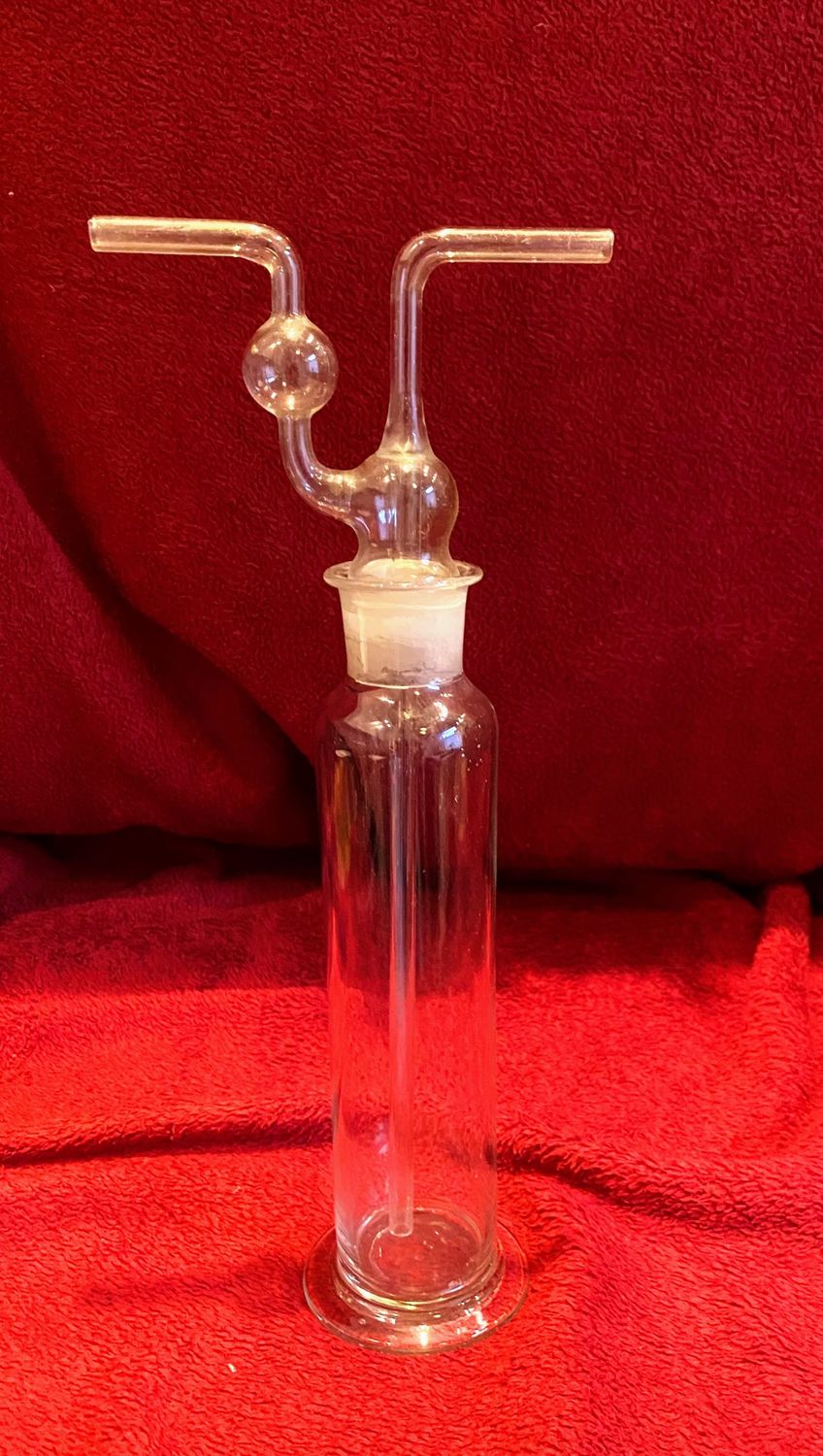 Vintage Laboratorium gaswasfles met twee glazen slangverbindingen