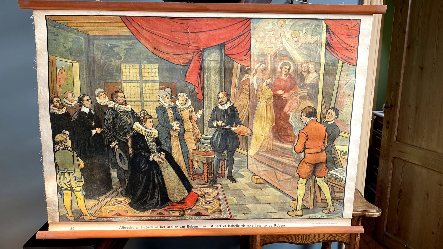 Educatieve oude schoolplaat nr 50: Albrecht en Isabella in het werkhuis van Rubens