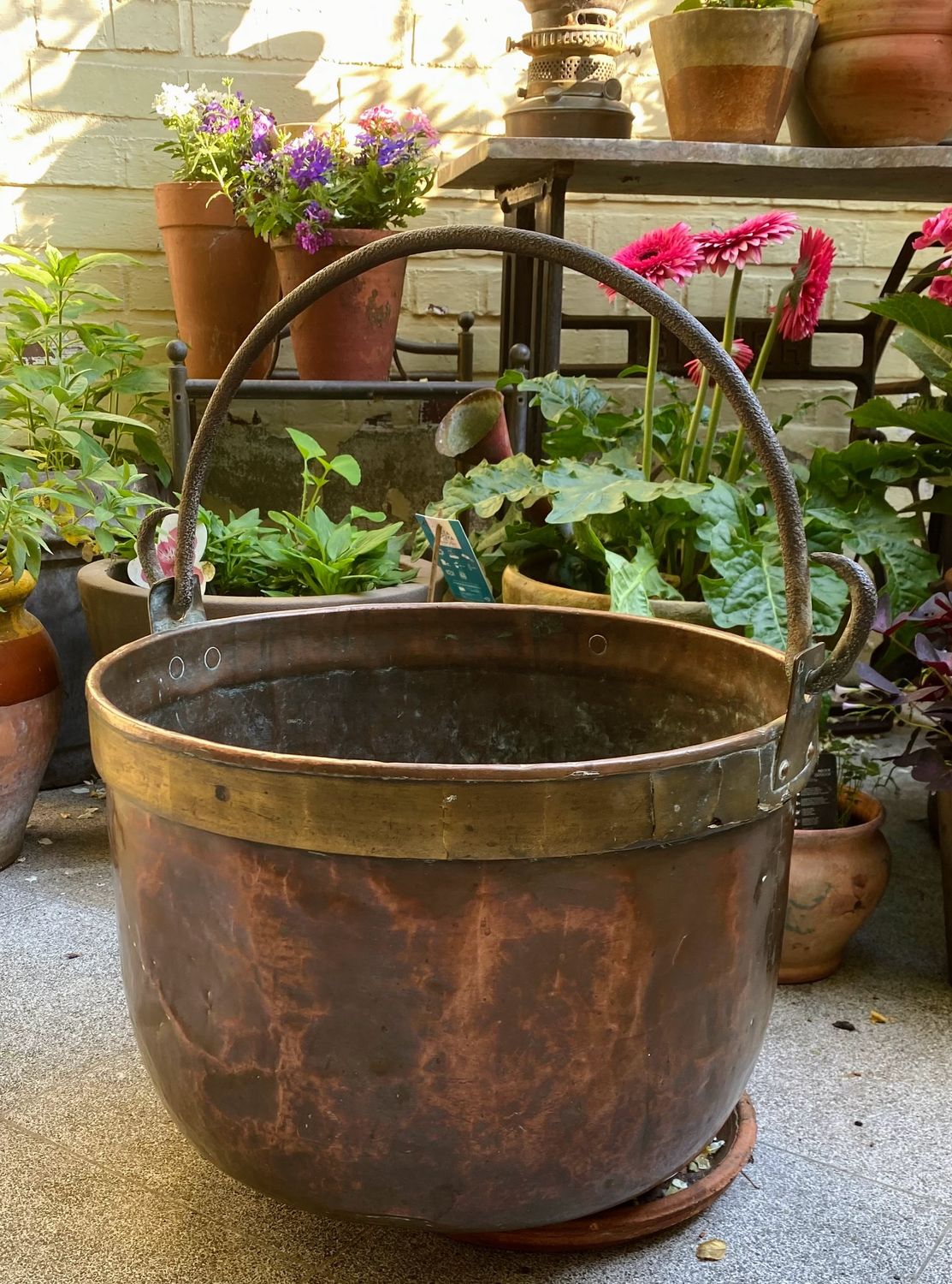 Antieke roodkoperen openhaardketel – Frankrijk ca. 1890–1919