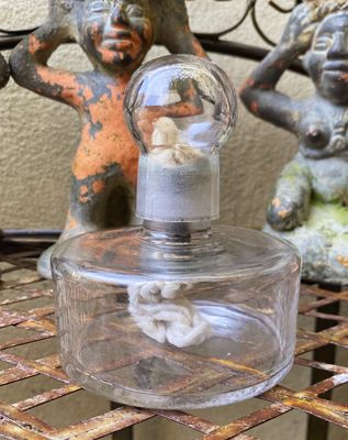 Vintage kleine glazen alcohol brander mad scientist decor – laboratoriumdecor ca. 1950