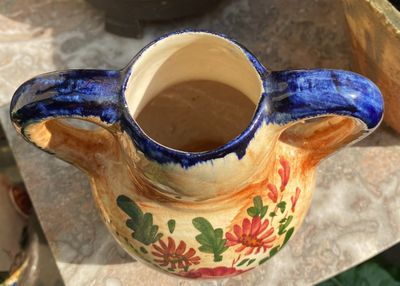 Vintage bolvaasje met 2 oren Majolica Aardewerk Gesigneerd Robbia – ca. 20e eeuw