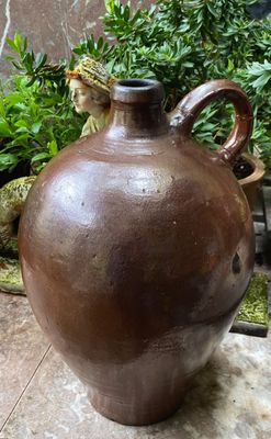Grote antieke Franse gres kruik met handgreep, Gres steengoed, ca. eind 19e eeuw