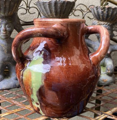 Stijlvolle Handgemaakte Thulin vaas met 3 oren ca. 1950 – Keramiek met groene bronsglazuur