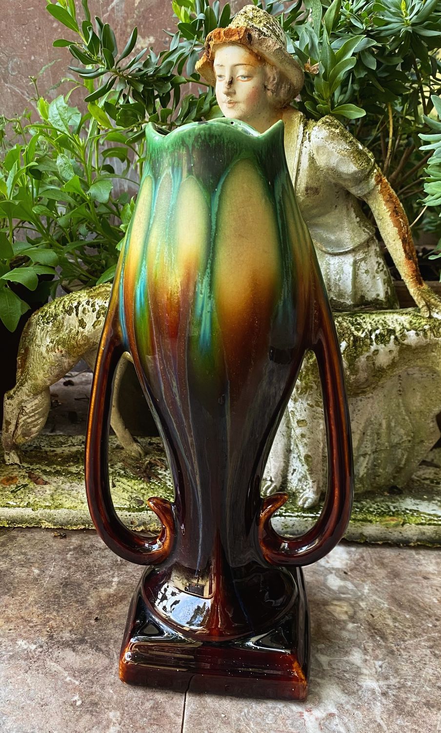 Art Deco druipglazuur vaas met oren – Faience de Thulin ca. 1890–1920 Art Deco druipglazuur vaas met oren – Faience de Thulin ca. 1890–1920