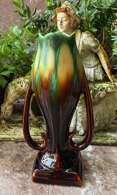 Art Deco druipglazuur vaas met oren – Faience de Thulin ca. 1890–1920