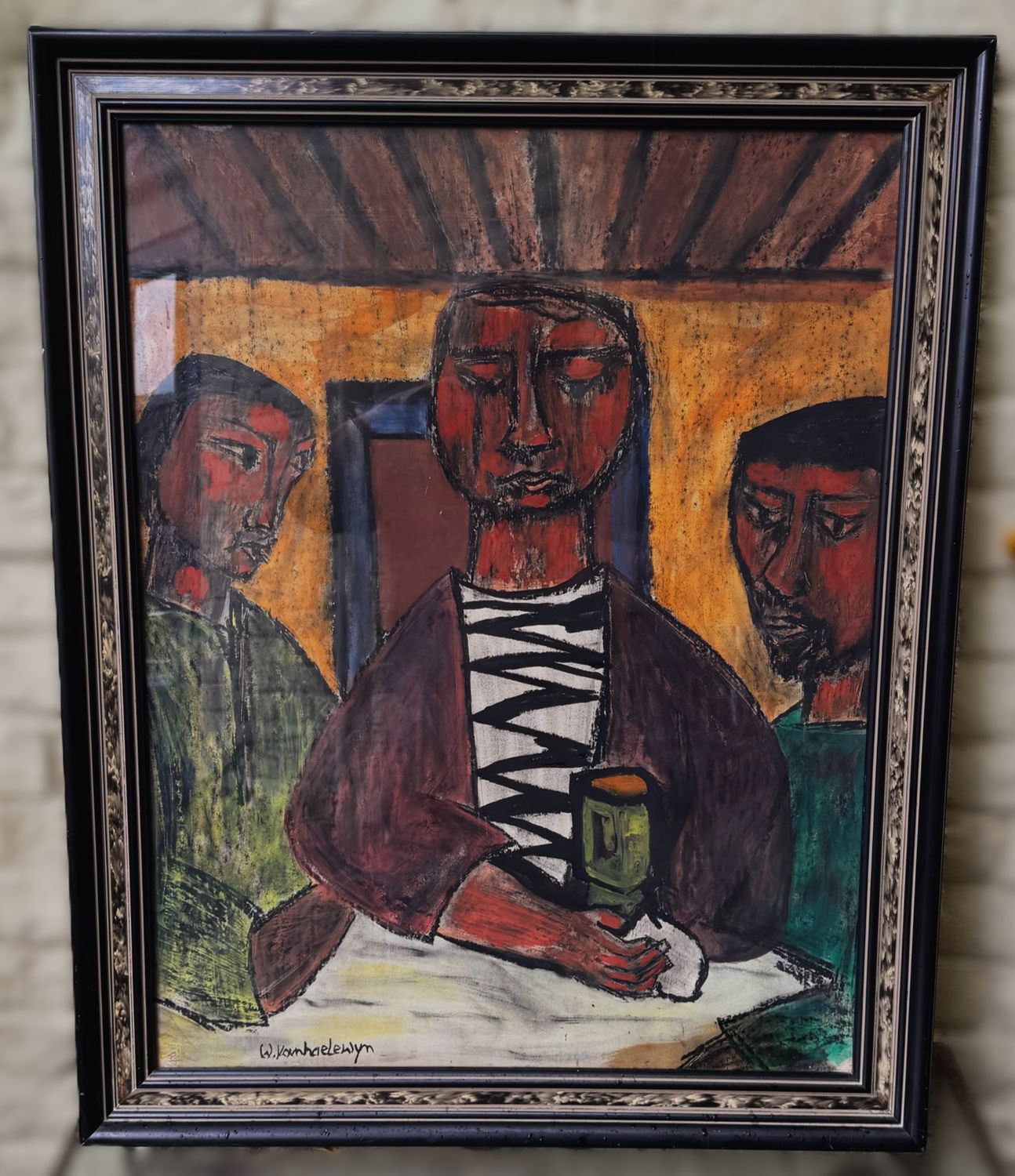 Expressief‑primitief schilderij met aardse tinten – W. Vanhaelewyn (ca. 20e eeuw)