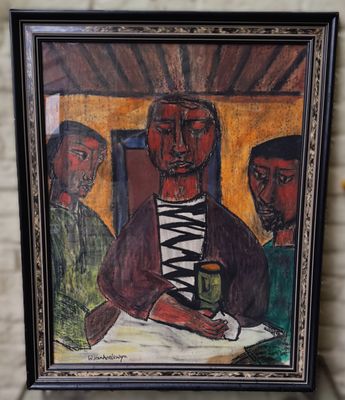 Expressief‑primitief schilderij met aardse tinten – W. Vanhaelewyn (ca. 20e eeuw)