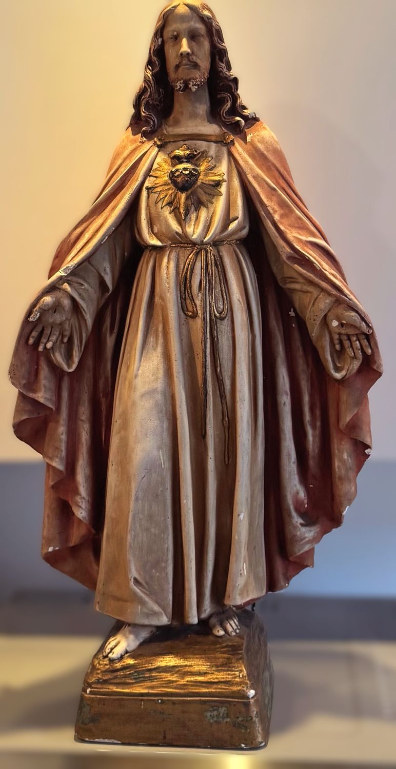 Heilig Hart van Jezus – G.H. Parentani, gesigneerd religieus beeld in gepatineerd gips, ca. 1920–1940