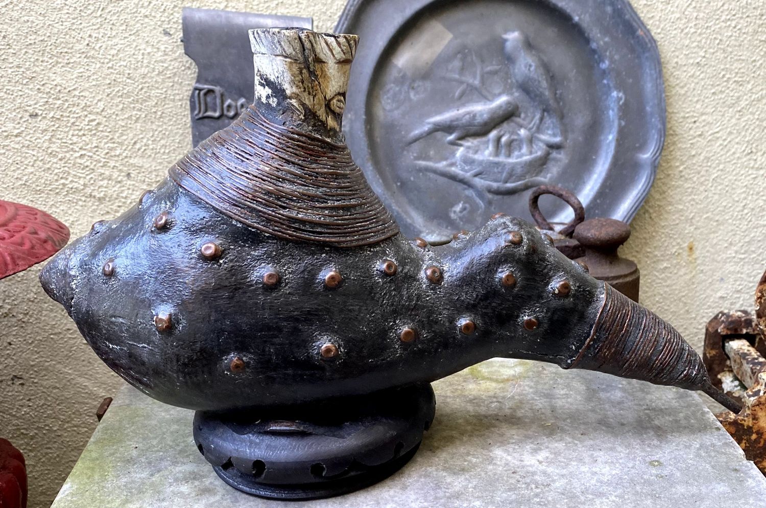 Zeldzame antieke Afrikaanse tribale rookpijp uit Kongo