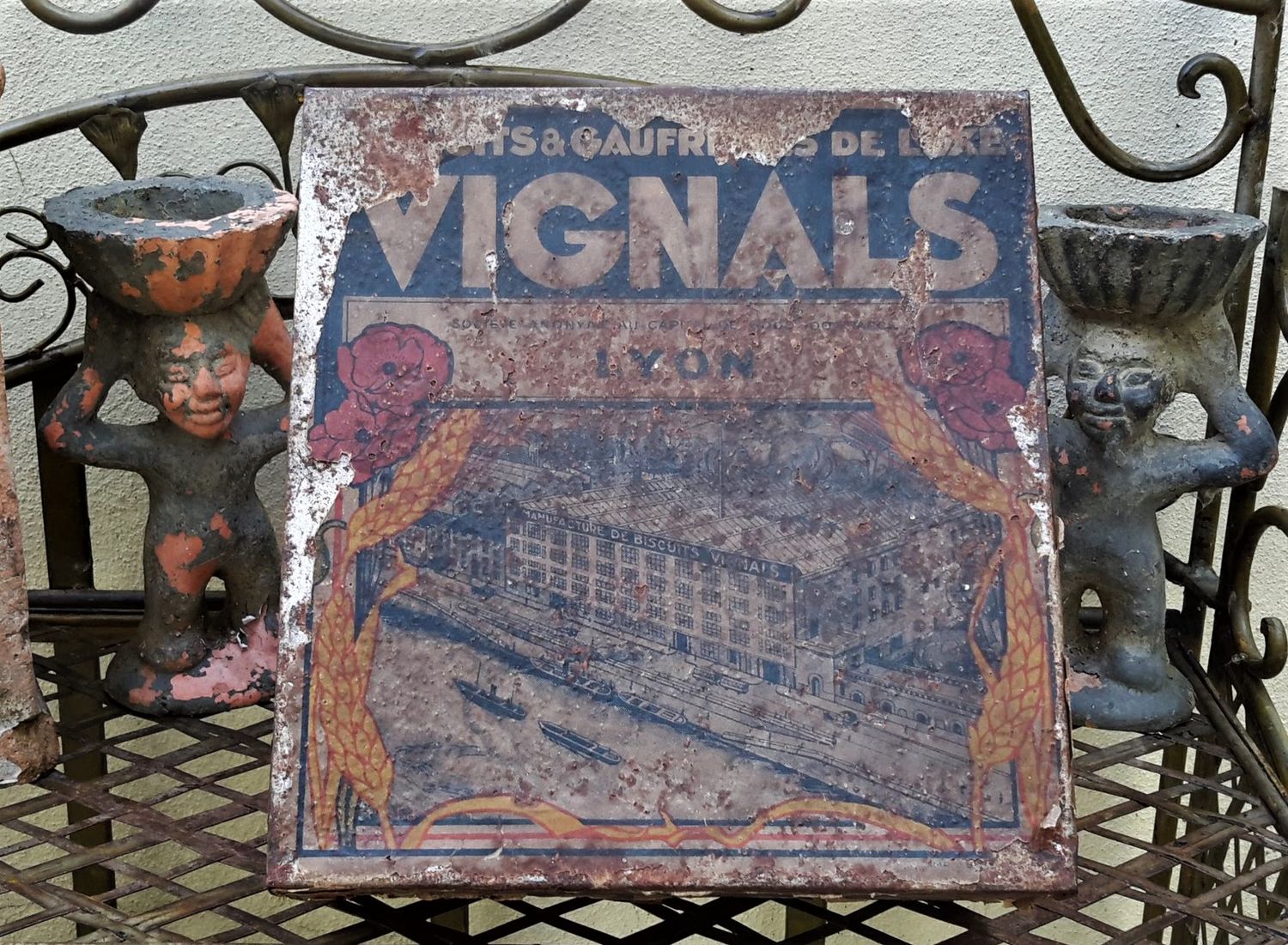 Antiek Koekjesblik Millefeuilles Vignals - Lyon, ca 1920