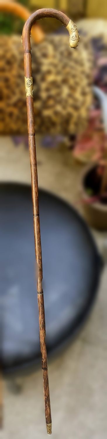 Elegante houten wandelstok – Suikerpalmhout met decoratieve messing details