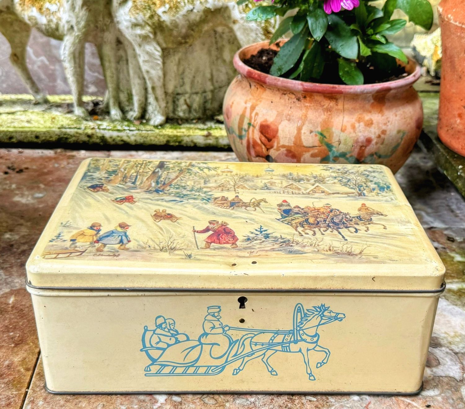 Vintage Van Melle snoepblik – Russisch wintertafereel Rotterdam, ca. midden 20e eeuw