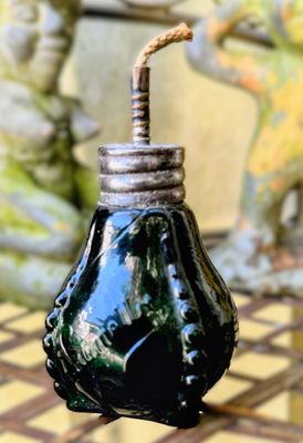 Donkergroen Lumetta olielampje – Duitsland ca. 1880