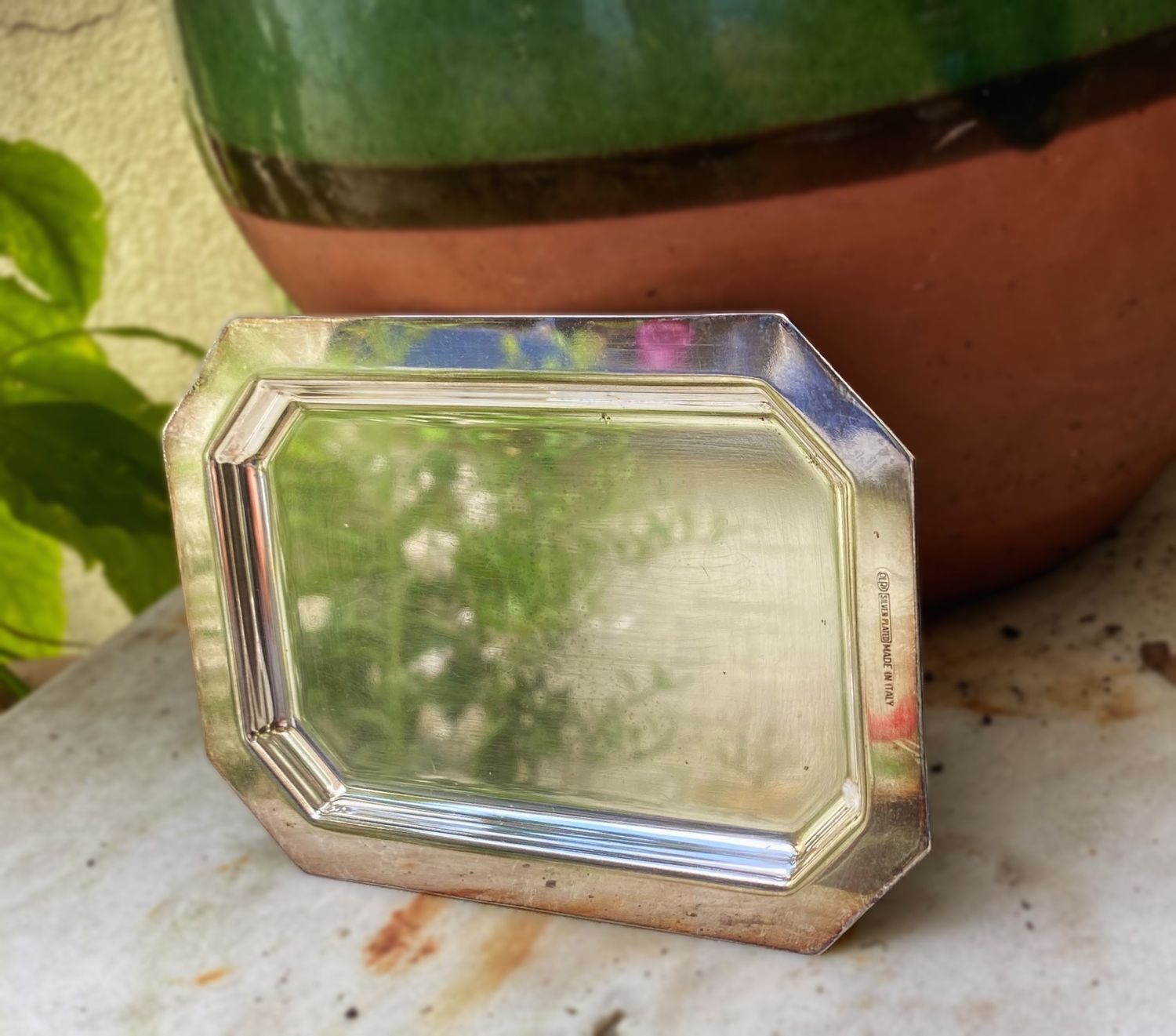 Vintage Italiaans Octagon/achthoekig Verzilverd dienblad - OLRI  ca.1950