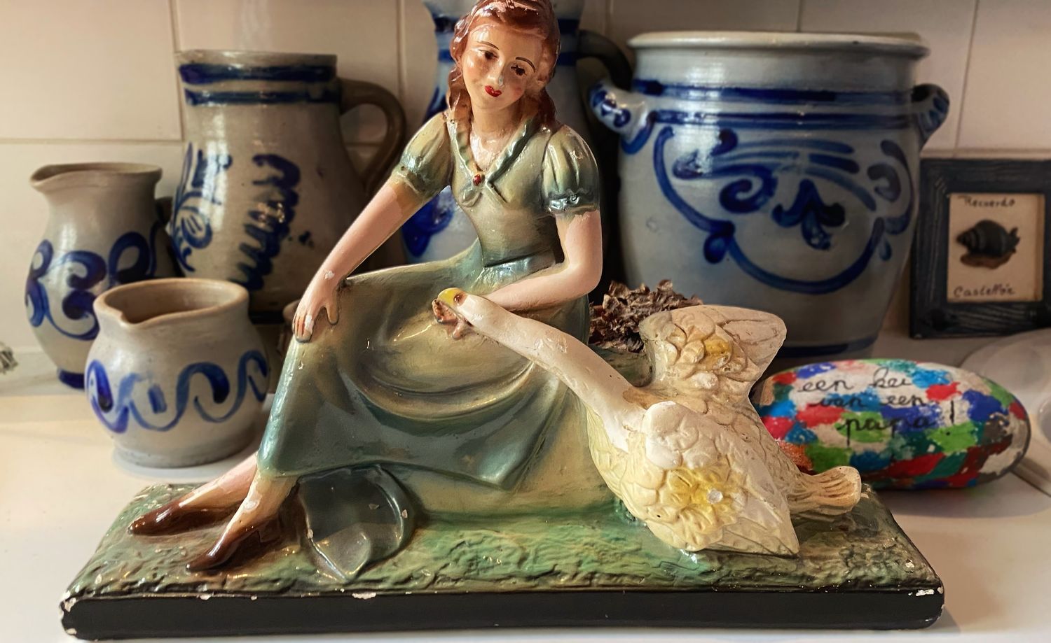 Origineel Art Nouveau sculptuur Vrouw met zwaan – ca. 1900