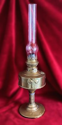 Authentieke geelkoperen Belgische Art Deco olielamp Lempereur en Bernard – eind 19e eeuw