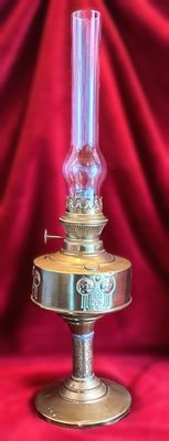 Authentieke geelkoperen Belgische Art Deco olielamp Lempereur en Bernard – eind 19e eeuw