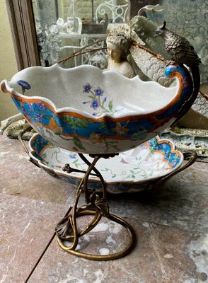 Art Nouveau pronkschaal met verguld brons en mythische vogel – ca. 1950