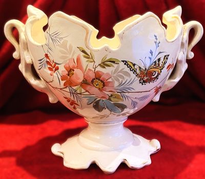 Franse keramische Hollywood Regency‑planter met floraal patroon – ca. 1950