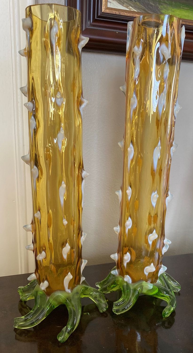 Stijlvolle Moser glazen vazen – Boheems mondgeblazen glas uit de 19de eeuw