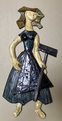 Retro keramische muurplaquette Perignem Amphora – Elisabeth Vandeweghe ca. 1960–1970