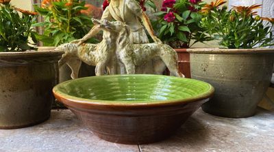 Antieke bruine gresale confit schaal met groen glazuur binnenin – ca. eind 19de eeuw